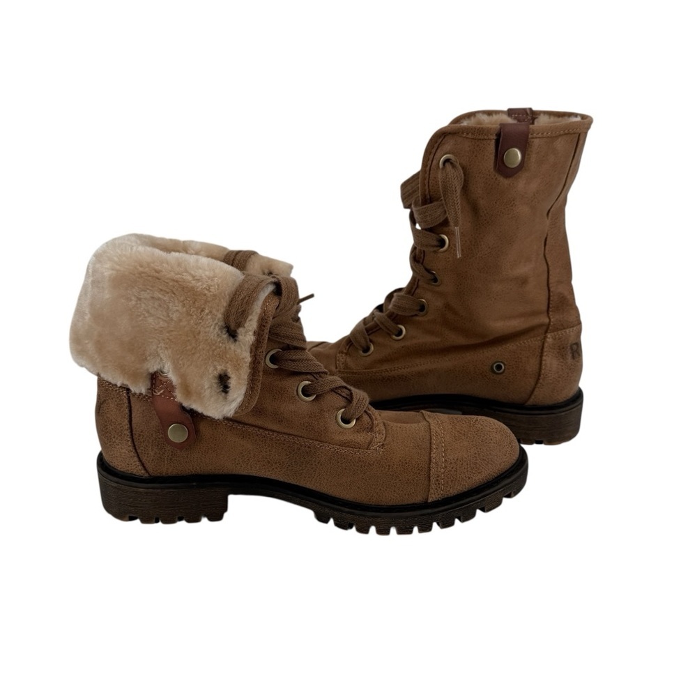 Roxy Brown Bruna U Combat Lace Up Sherpa Lined Ankle Boots Size 9 Women’s
